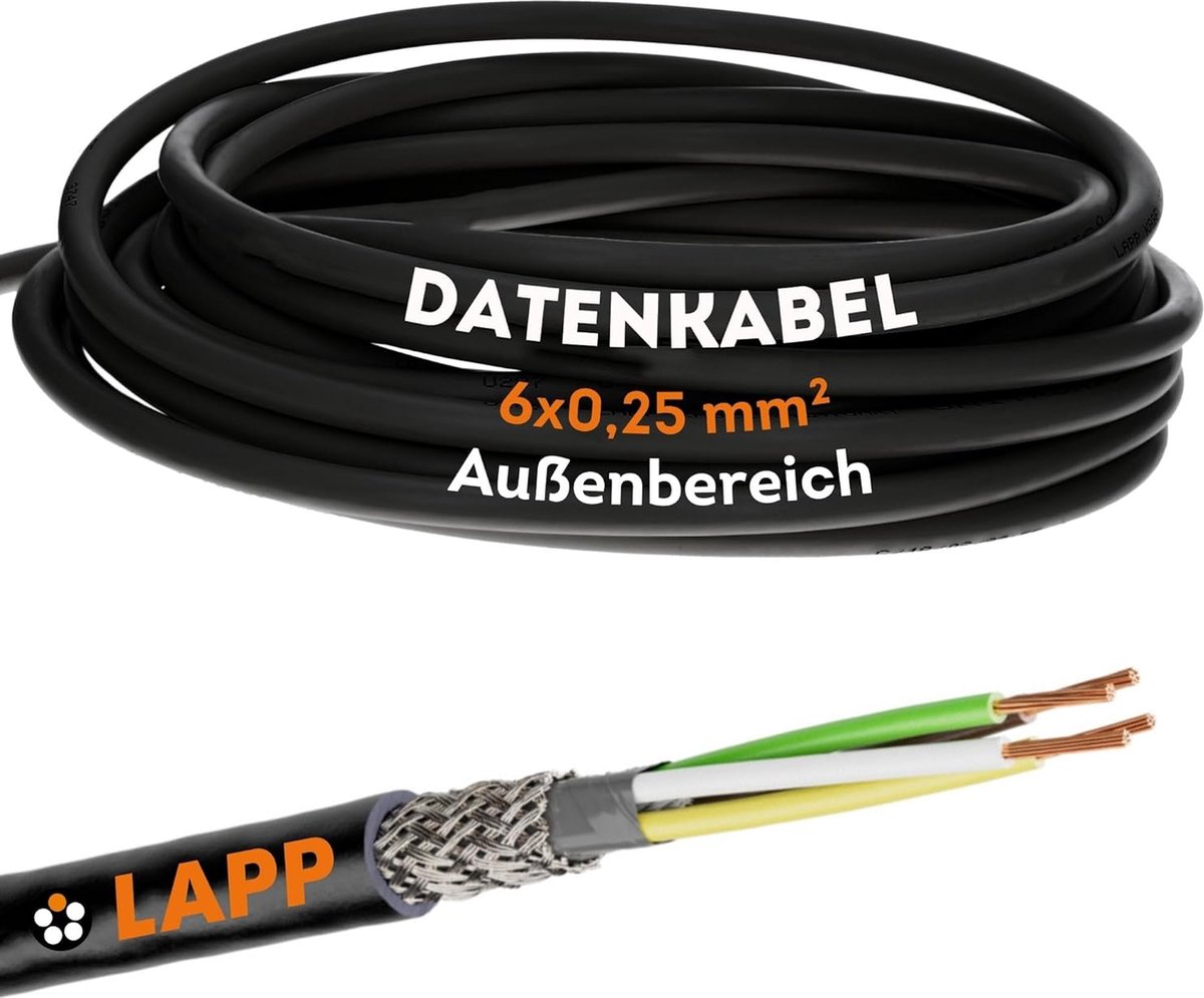 Image of 10 meter Lapp 1030477 LiYCY afgeschermde stuurkabel 6x0,25 mm² I UV-bestendig I Signaalkabel 6 aders I Datakabel voor buitengebruik I Soldeerkabel I LED aansluitkabel I Zwarte aansluitkabel