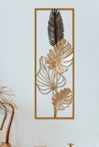 Wanddecoratie - 32x90cm - Platinablond kleur bladeren - Kunstlijst Muurdecoratie - Wandversiering - Wandborden - Metaal