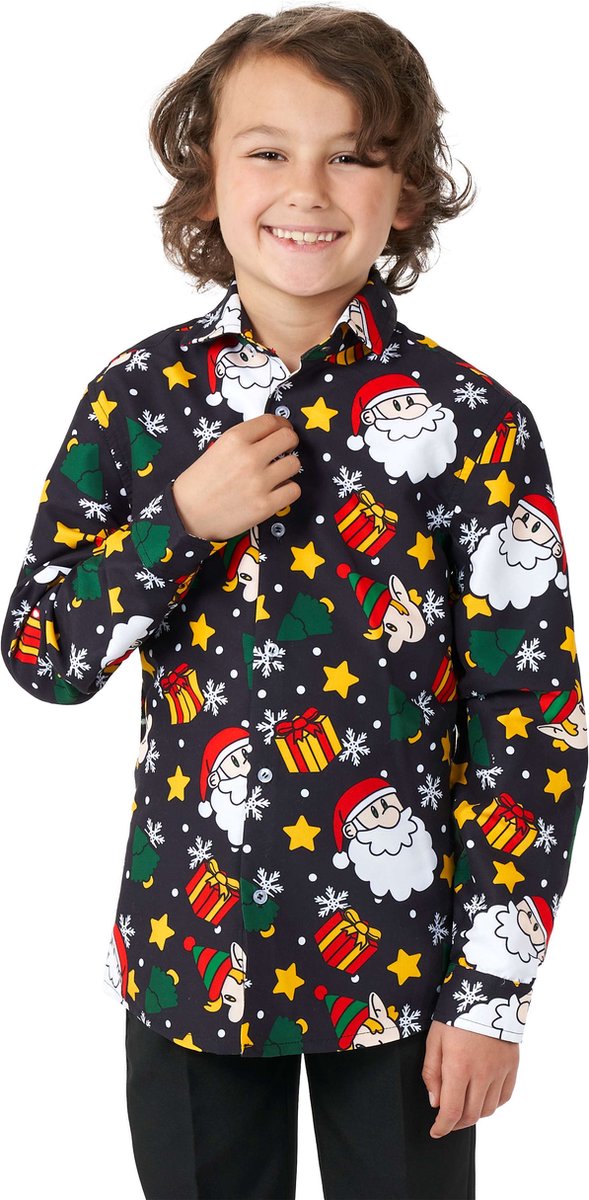 Suitmeister Santa Elves Black - Kids Kerst Overhemd - Kerst Shirt - Kerst - Zwart - Maat L