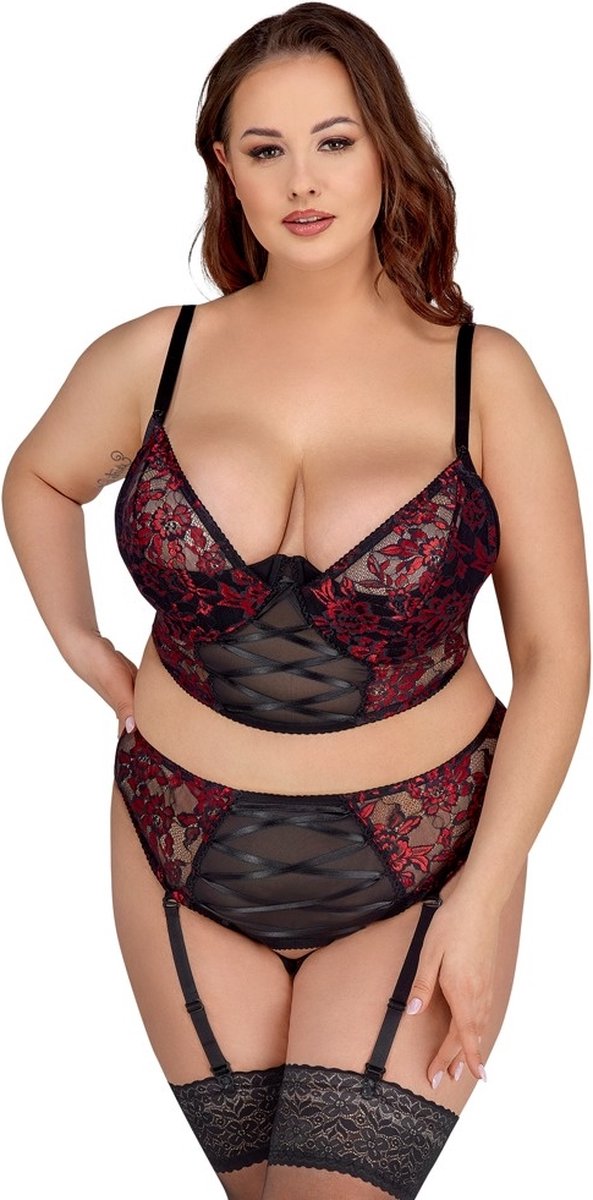 Goedkoopste Curvy Lingerie Set met Rode Motieven