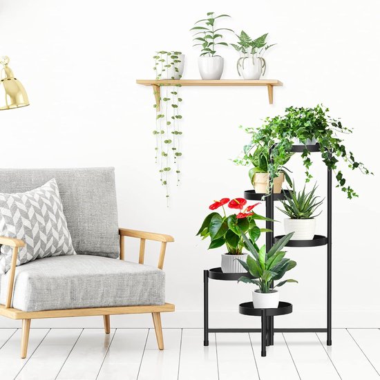 JABNOW 5-delige Ronde Bloempotten Van Smeedijzer – Retro Plantenstandaard In Zwart, Verschillende Maten (21-29 Cm), Draagkracht Tot 60 Kg, Voor Binnen En Balkon