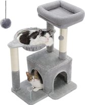 Compacte Krabpaal voor Katten met Grote Hangmat - 75CM, Interactieve Speelballen en Sisal Krabpalen, Grijs