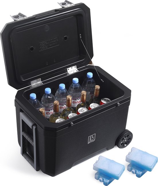 Brisby Koelbox - Frigobox - 45L - 3 Dagen Isolatie - 4 Dikke Koelelementen - Temperatuur Veilige Sluiting - Zwart