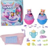 Hatchimals Alive - Make a Splash Playset avec 15 accessoires - baignoire - 2 figurines changeant de couleur dans des œufs qui éclosent d'eux-mêmes