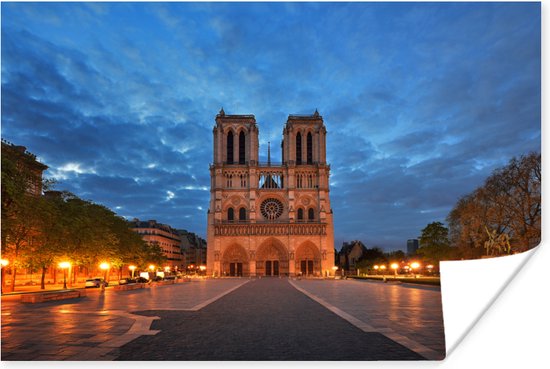 Notre Dame stormachtig Poster 60x40 cm - Foto print op Poster (wanddecoratie woonkamer / slaapkamer) / Europa Poster