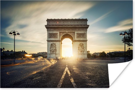 Arc de Triomphe zonsopgang Parijs Poster 180x120 cm - Foto print op Poster (wanddecoratie woonkamer / slaapkamer) / Europa Poster XXL / Groot formaat!