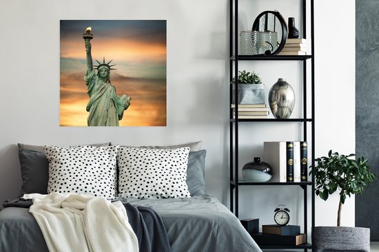 Affiche coucher de soleil Statue de la Liberté 75x75 cm - Tirage photo sur Poster (décoration murale salon / chambre) / Affiche Villes
