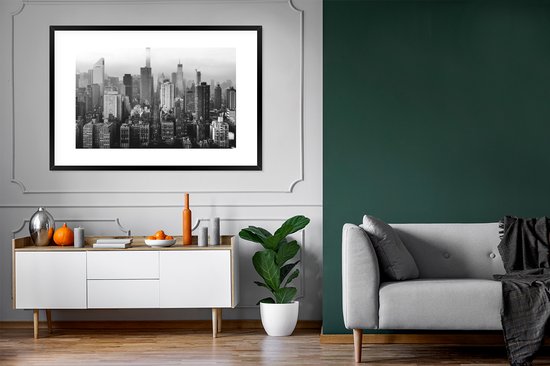Fotolijst incl. Poster Zwart Wit- Skyline van New York - zwart wit - 120x80 cm - Posterlijst