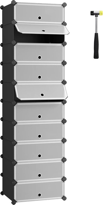Songmics Schoenenrek Met 8 Vakken, Schoenenkast, 30 X 40 X 30 Cm Per Vak Smal Met Deuren Stalen Frame Kunststof Voor Hal Aanbieding 32219317