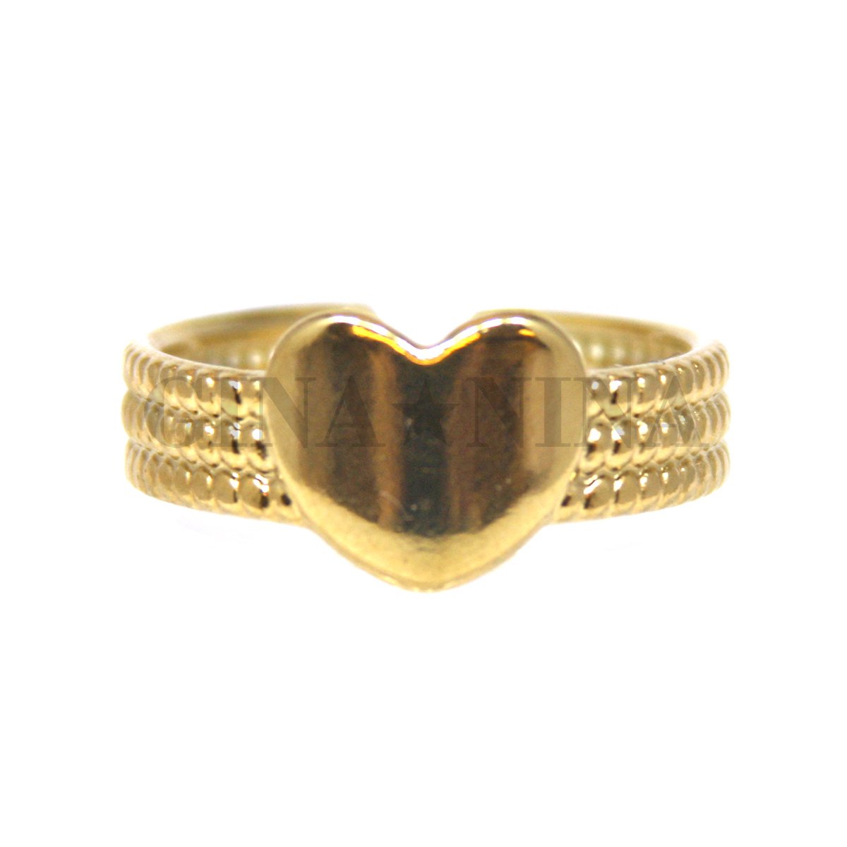 Ring van Goudkleurig stainless steel, Hart, Bolletjesband, 17 mm, Verstelbaar, In kadodoosje