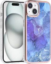 Multimedia & Accessoires Siliconen Marmer Harde Back Cover Case Hoesje geschikt voor Apple iPhone 15 Plus – TPU – Harde Plastic – Paars