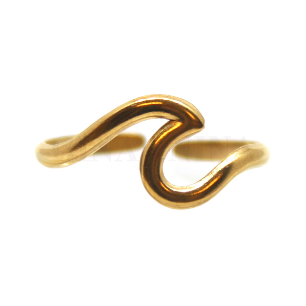 Ring van Goudkleurig stainless steel, Waves, 18 mm, Verstelbaar