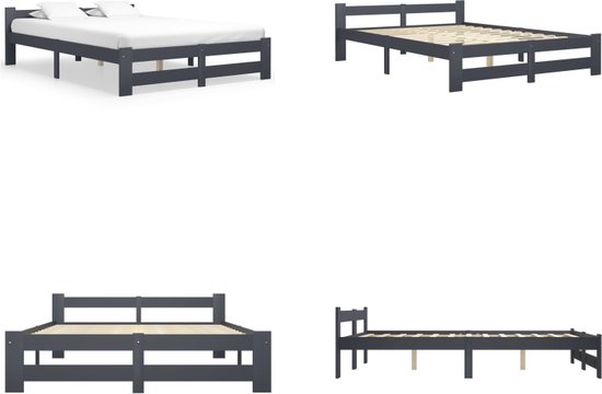 vidaXL Bedframe massief grenenhout donkergrijs 140x200 cm - Bedframe - Bedframes - Bed Frame - Bed Frames