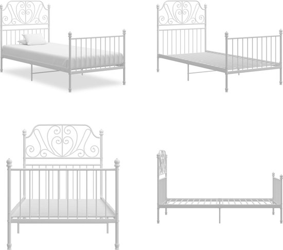 vidaXL Bedframe metaal wit 90x200 cm - Bedframe - Bedframe - Bed Frame - Bed Frames