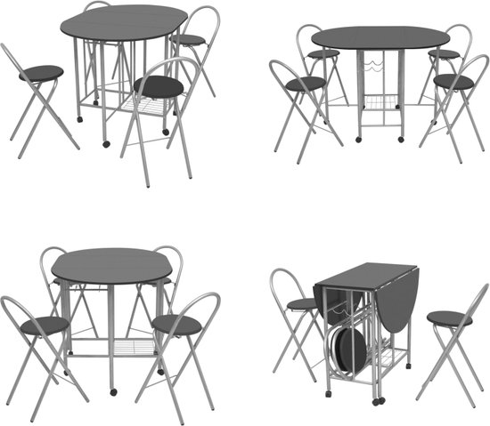 vidaXL Ensemble de salle à manger pliable Noir MDF 5 pièces - Ensemble de meubles pliables - Ensembles de meubles pliables - Set de meubles pliables - Ensembles de meubles pliables