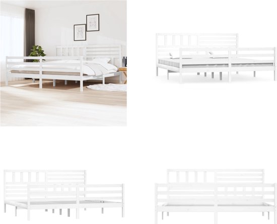 vidaXL Bedframe massief hout wit 180x200 cm 6FT Super King - Bedframe - Bedframes - Tweepersoonsbed - Bed