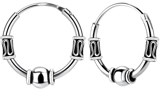 Joy|S - Zilveren Bali oorbellen - oorringen 14 mm - geoxideerd t55