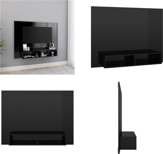 vidaXL Tv-wandmeubel 120x23-5x90 cm spaanplaat hoogglans zwart - Tv-wandmeubel - Tv-wandmeubels - Tv-wandkast - Tv-wandkasten