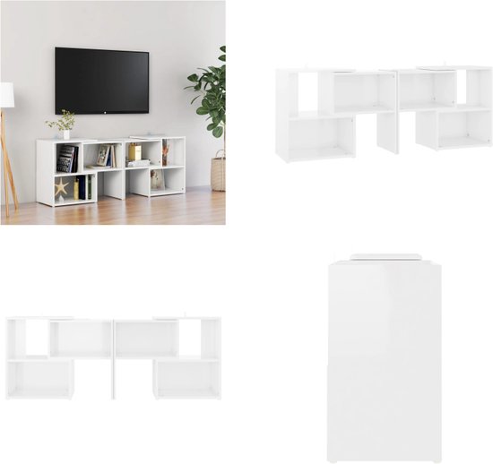 vidaXL Tv-meubel 104x30x52 cm spaanplaat hoogglans wit - Tv-kast - Tv-kasten - Tv-standaard - Tv-standaarden