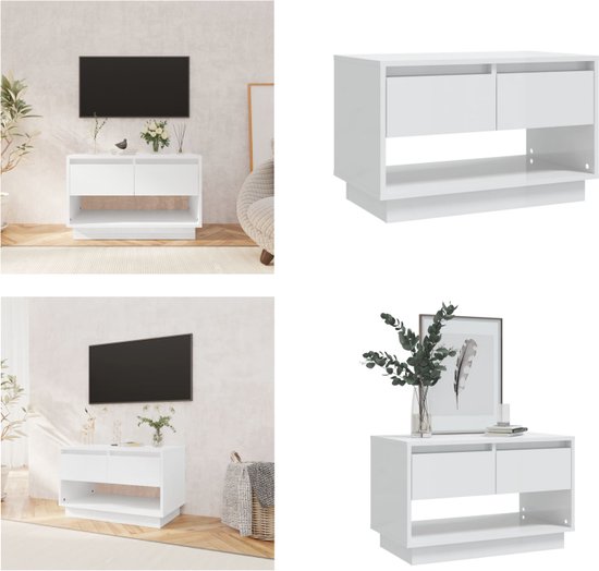 vidaXL Tv-meubel 70x41x44 cm spaanplaat hoogglans wit - Tv-kast - Tv-kasten - Tv-standaard - Wandtafel