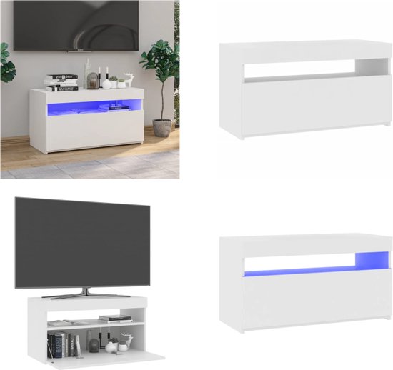vidaXL Tv-meubel met LED-verlichting 75x35x40 cm wit - Tv-kast - Tv-kasten - Tv-meubel - Tv-meubel Met LED-verlichting