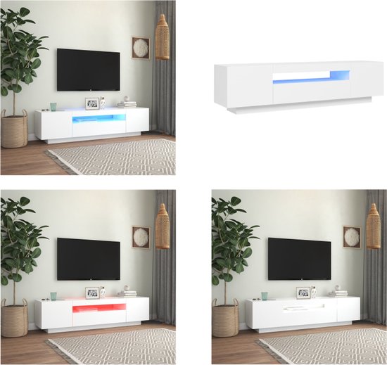 vidaXL Tv-meubel met LED-verlichting 160x35x40 cm wit - Tv-kast - Tv-kasten - Televisiekast - Televisiekasten