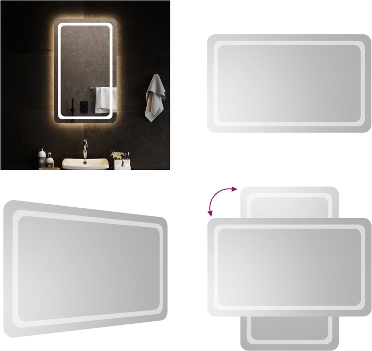 VidaXL Badkamerspiegel LED 60x100 cm LED-badkamerspiegel LED-badkamerspiegels Badkamerspiegel Spiegel