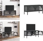 vidaXL Tv-meubel 105x35x50 cm glas en staal zwart - Tv-kast - Tv-kasten - Tv-meubel - Hifi-meubel