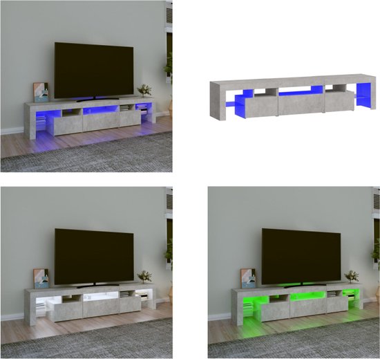 vidaXL Tv-meubel met LED-verlichting 200x36-5x40 cm betongrijs - Tv-kast - Tv-kasten - Tv-meubel - Tv-meubel Met LED-verlichting
