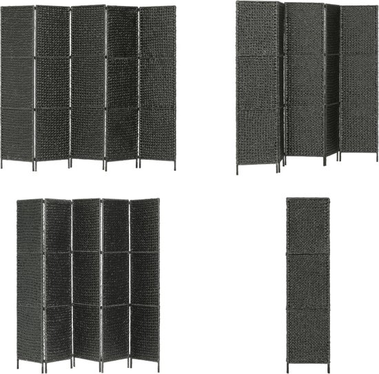 vidaXL Kamerscherm met 5 panelen 193x160 cm waterhyacint zwart - Scheidingswand - Scheidingswanden - Privacy Scherm - Privacy Schermen