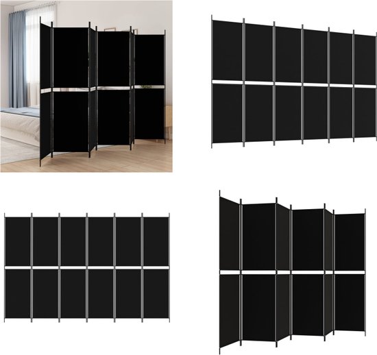 vidaXL Kamerscherm met 6 panelen 300x200 cm stof zwart - Kamerscherm - Kamerschermen - Scheidingswand - Ruimteverdeler