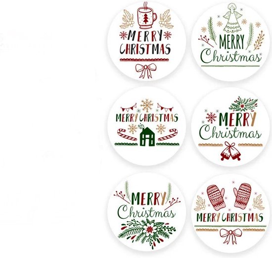 Foto: 40 kerst stickers merry christmas tekst merry christmas bellen wanten mok engel huis zuurstok bloem groen rood zwart goudbruin wit doorsnede 3 8 cm nummer 11