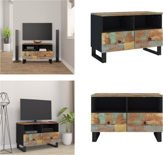 LAPOOH TV-kast 90x40x40 Cm - Massief Teruggewonnen Hout, Industriële Stijl, Met IJzeren Poten