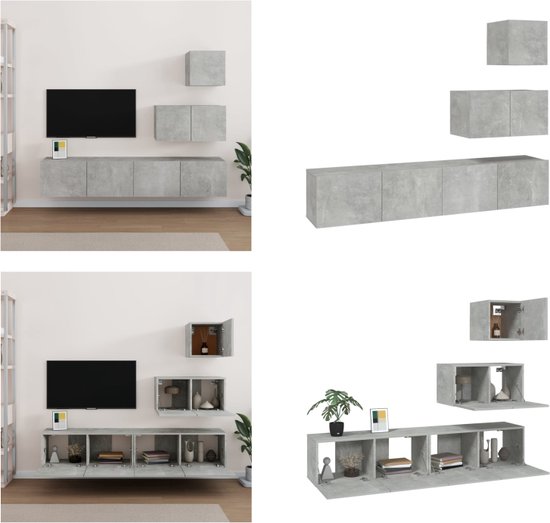 Garderobe set bewerkt hout betongrijs Garderobe set bewerkt hout betongrijs