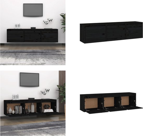 vidaXL Tv-meubelen 3 st massief grenenhout zwart - Tv-kast - Tv-kasten - Tv-meubel - Hifi-meubel
