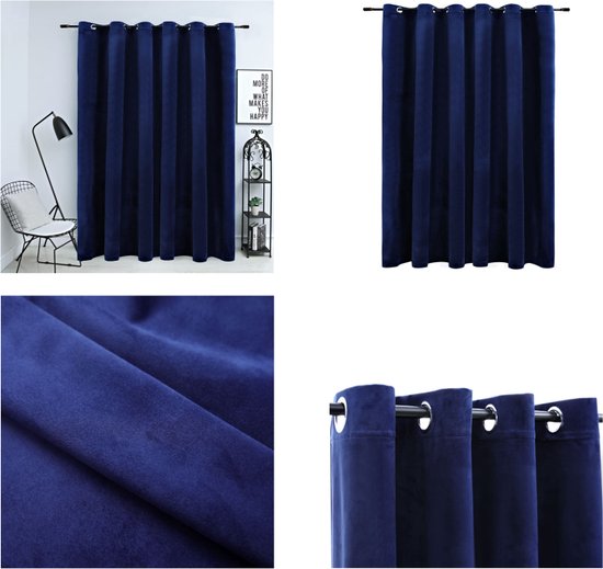 vidaXL Gordijn verduisterend met ringen 290x245 cm fluweel blauw - Gordijn - Gordijnen - Verduisterend Gordijn - Verduisterende Gordijnen