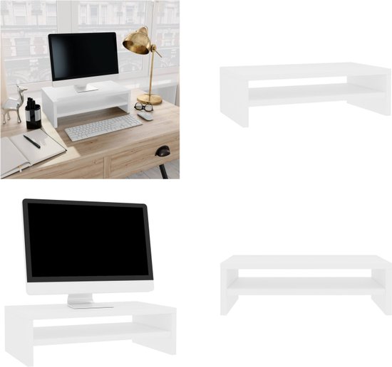 vidaXL Monitorstandaard 42x24x13 cm bewerkt hout wit - Monitorstandaard - Monitorstandaards - Tv-standaard - Tv-standaards