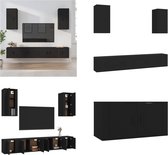 vidaXL 6-delige Tv-meubelset bewerkt hout zwart - Tv-kast - Tv-kasten - Tv-meubel - Hifi-meubel