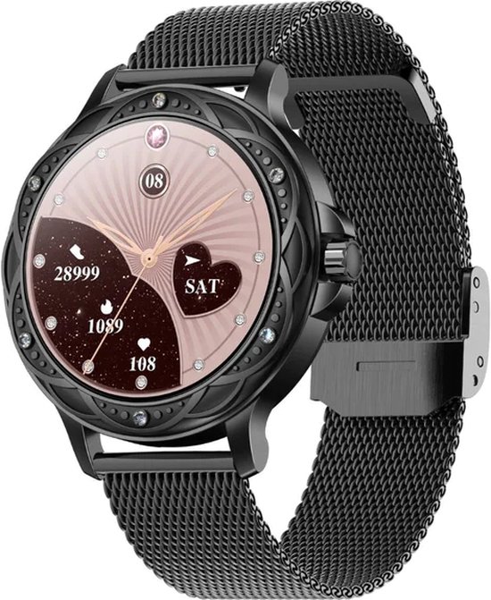 Valante EvoX Smartwatch - Smartwatch Dames - Zwart staal - 40 mm - Stappenteller - Hartslagmeter - Bloeddrukmeter - Bellen via Bluetooth