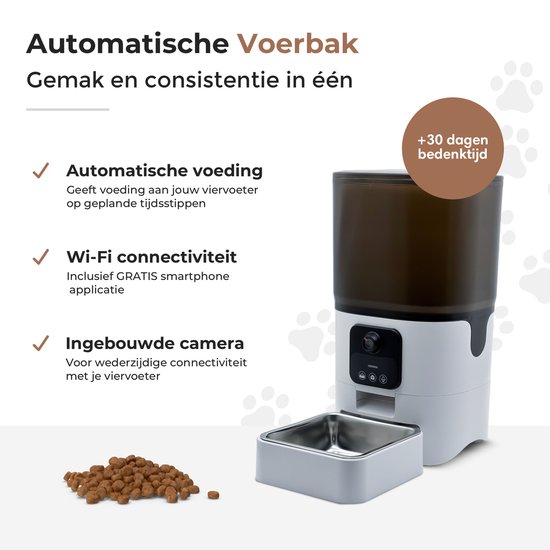 Automatische Voerbak Kat & Hond - Voerautomaat met Camera - Two-way Audio - 6 Liter - Droogvoer - Voerbak - Voerbakken - Voerdispenser - Voerbakjes - Dispenser - Automatisch - Katautomatische - LECTRIK
