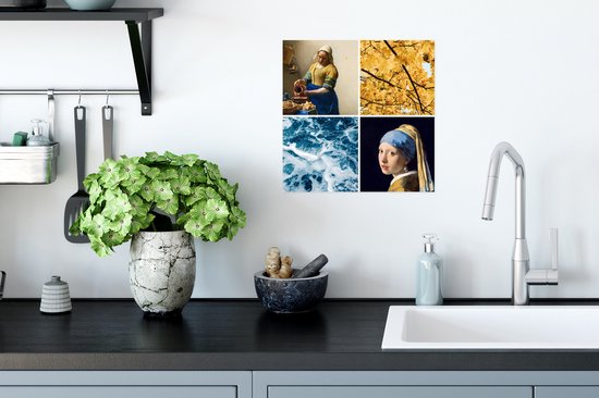 Melkmeisje Laitière - Fille à la boucle d'oreille en perle - Collage - 30x30 cm