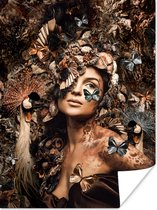 Poster Luxe - Vrouw - Dieren - Vlinders - Vogels - 30x40 cm