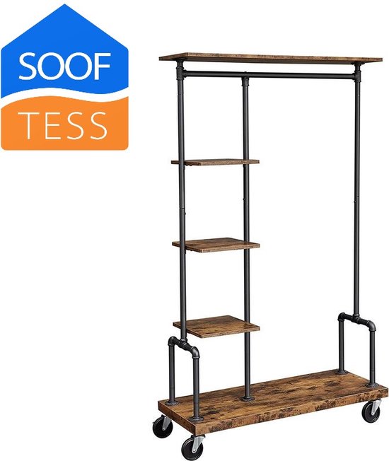 Soof & Tess - Kledingrek - 103,5x40x174,5cm Rustiek Bruin Spaanplaat/Staal