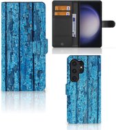 Coque de Protection pour Samsung Galaxy S24 Ultra Portefeuille Bois Bleu