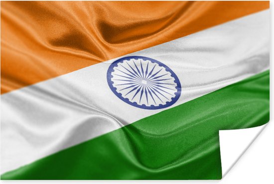 Gros plan du drapeau de l'Inde Poster 180x120 cm - Tirage photo sur Poster (décoration murale salon / chambre) XXL / Groot format!