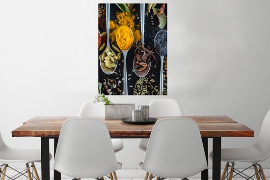 Affiche Herbes - Cuillère - Épices - Zwart - Cuisine - 60x80 cm