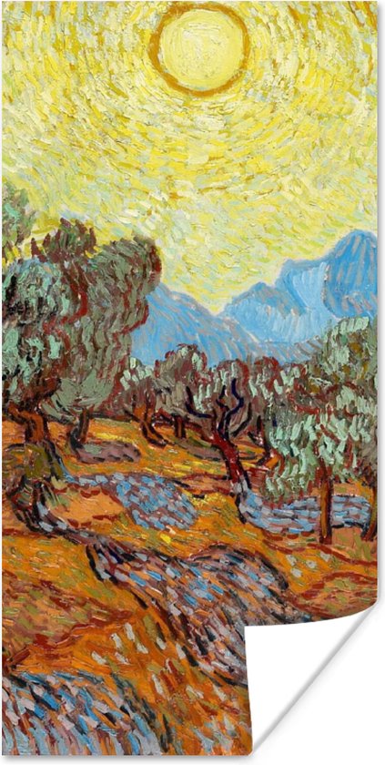 Poster Olijfbomen met gele hemel en zon - Vincent van Gogh - 40x80 cm