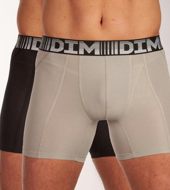 DIM 3D Flex Air Men Boxer Shorts 2-Pack - Zwart/ Grijs-Taille S - Katoen - Élasthanne - Polyamide - Homme - Bande Élastique - Couleur Unie
