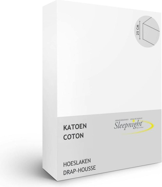 Sleepnight Hoeslaken - Katoen - (hoekhoogte 25 cm ) blanc - B 100 x L 200 cm - 1-persoons - Geschikt voor Standaard Matras - 798575-B 100 x L 200 cm