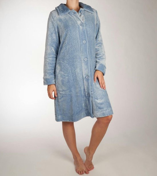 Warm zacht fleece doorknoop ochtendhemd 'tiny dots'